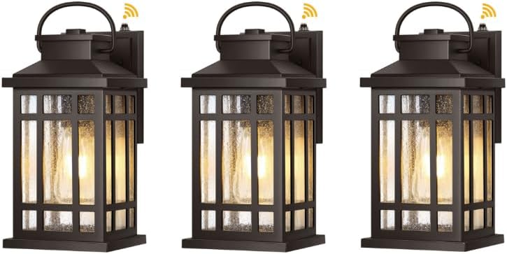 Exterior Lighting Fixtures, Oil Rubbed Bronze Dusk to Dawn Outdoor Light, 100% Aluminum Outdoor Porch Lights Wall Mount, Waterproof Exterior Wall Sconce for Patio, 3-pack Outside Garage Lantern