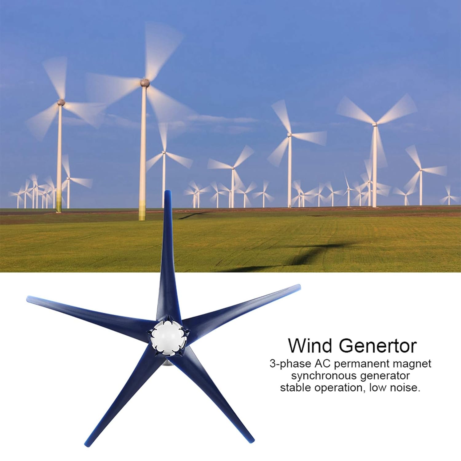Wind Turbines Generator, Professional Wind Turbines Kit, 800W 5 Cutter Wind Generator, Low, Solar Wind Power Parts Accessories (48V)