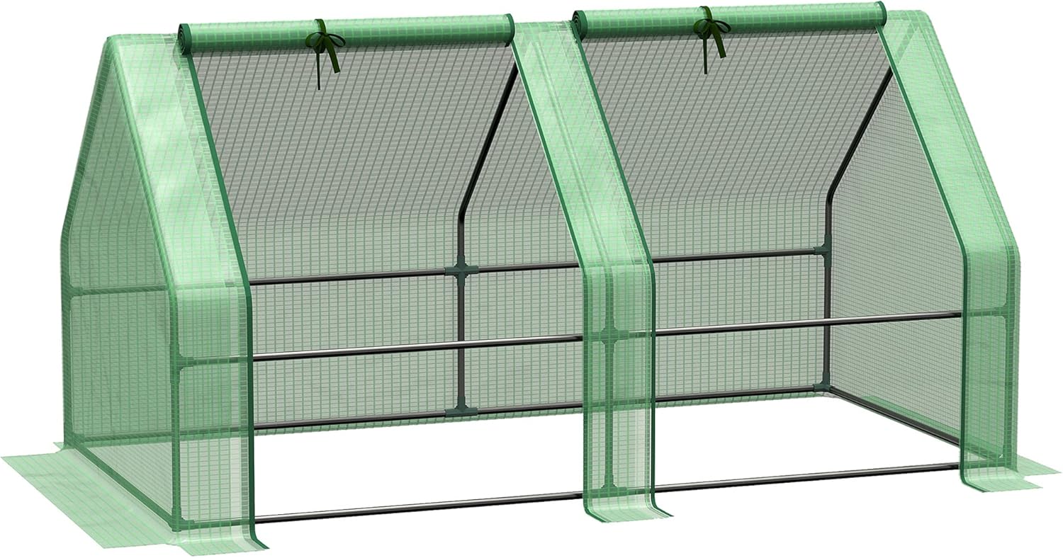 CHARMMA 6' x 3' x 3' Portable Mini Greenhouse Outdoor Garden with Large Zipper Doors and Water/UV PE Cover, Green