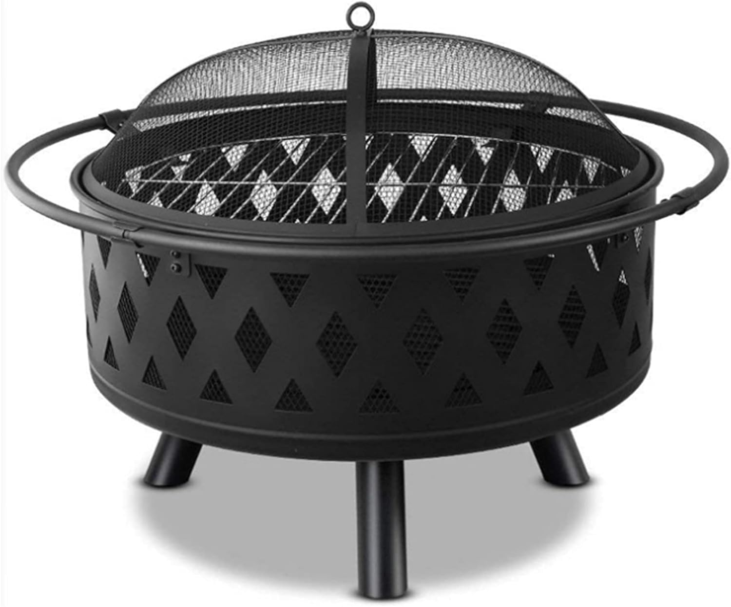 Fire Pits & Bowls, Outdoor Wood Burning Fire Pit, Portable Firepit w/Screen Cover & Grill Grate, BBQ Heating Basin for Garage Backyard Restaurant Garden
