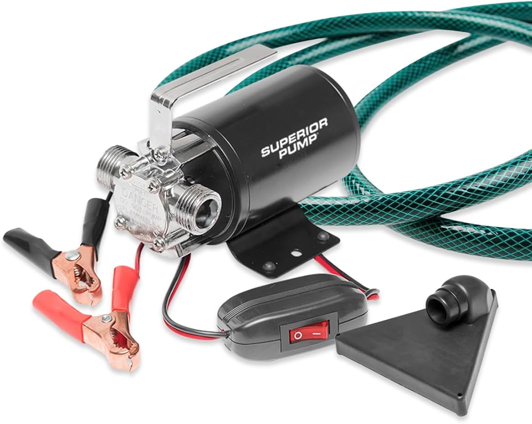 Superior Pump 90045 12 Volt Transfer Pump with 6-Foot Suction Hose, Black