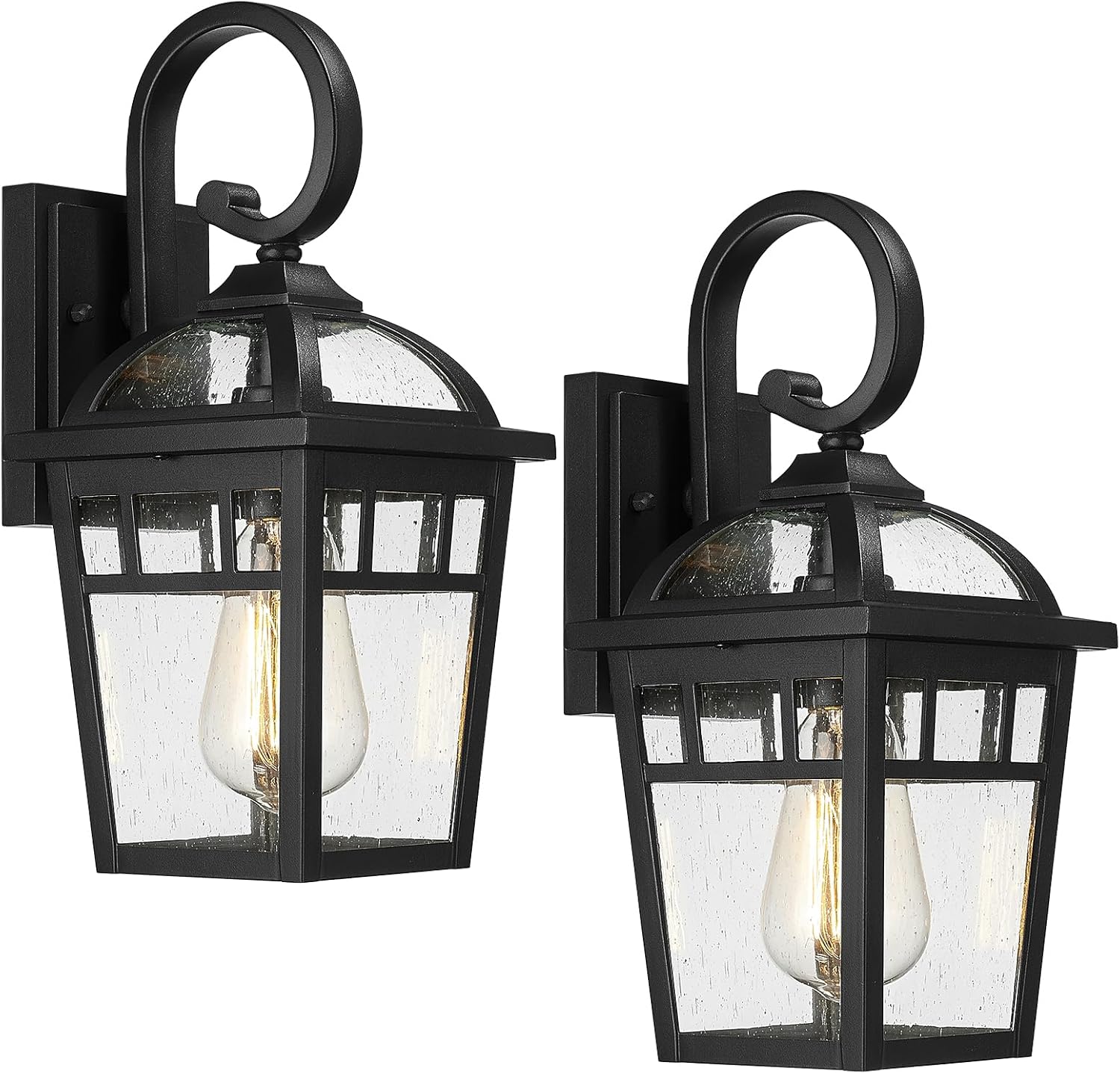 Front Porch Lights Outdoor Wall Lights Exterior Wall Sconce, Matte Black Exterior Light Fixtures with Seeded Glass Farmhouse Outdoor Lighting Fixtures for House Garage Porch Patio, 2 Pack