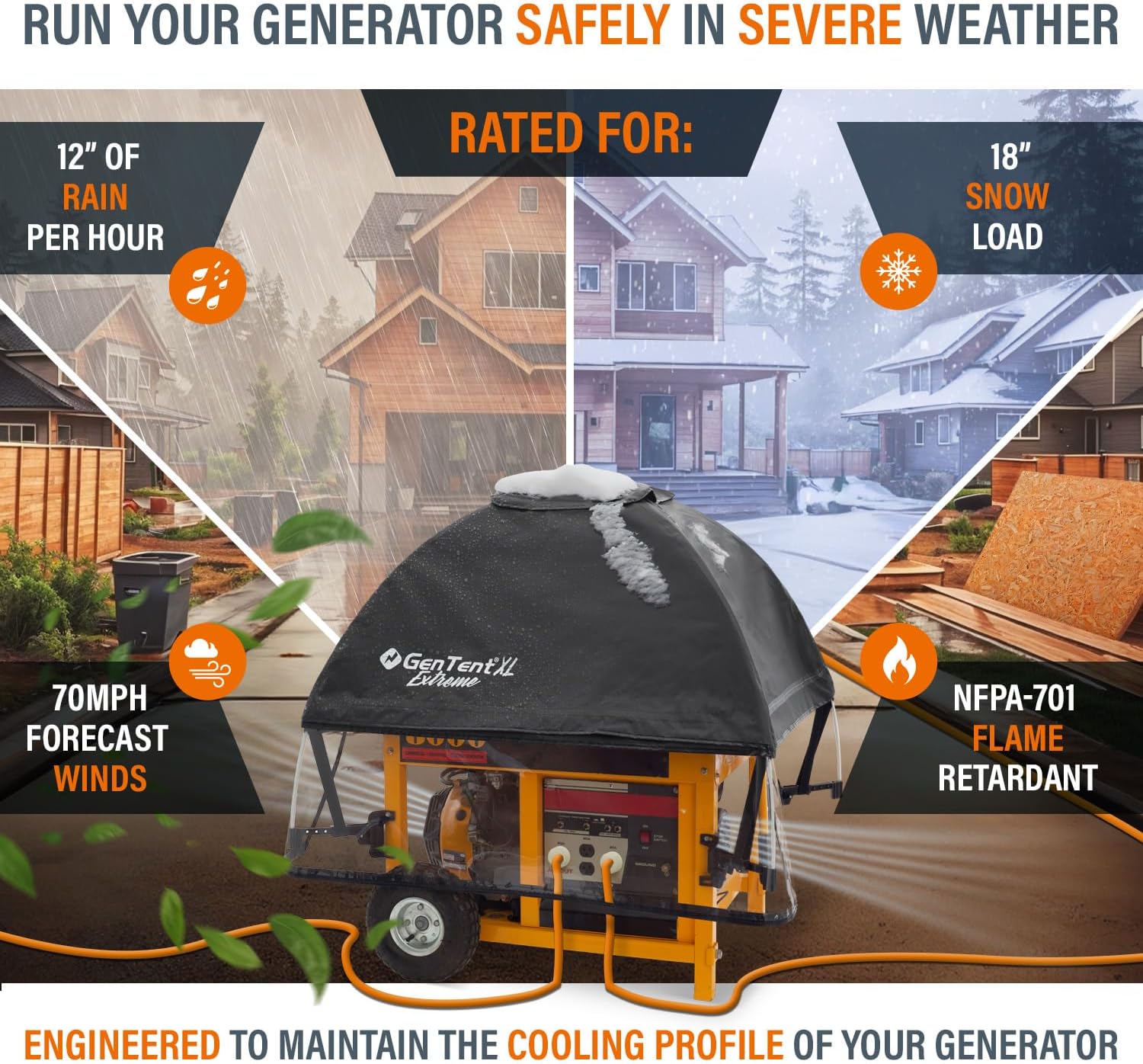 GenTent XL Generator Running Cover - Universal Kit (Extreme, Black) - for Larger Open Frame Generators