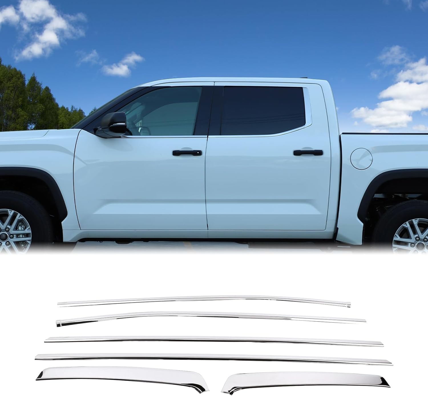 Car Exterior Side Window Decorative Bright Strip Cover Fit Toyot@a Tundra 2022-2025 Outer Window Door Body Side Strip Scratch-Proof Molding Polished Stainless Steel Reflective Pre-Cut Trim Accessories