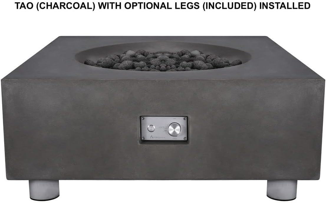 PyroMania Tao Outdoor Concrete Fire Table, 41 x 41 Inches - Propane Model in Charcoal Gray Color