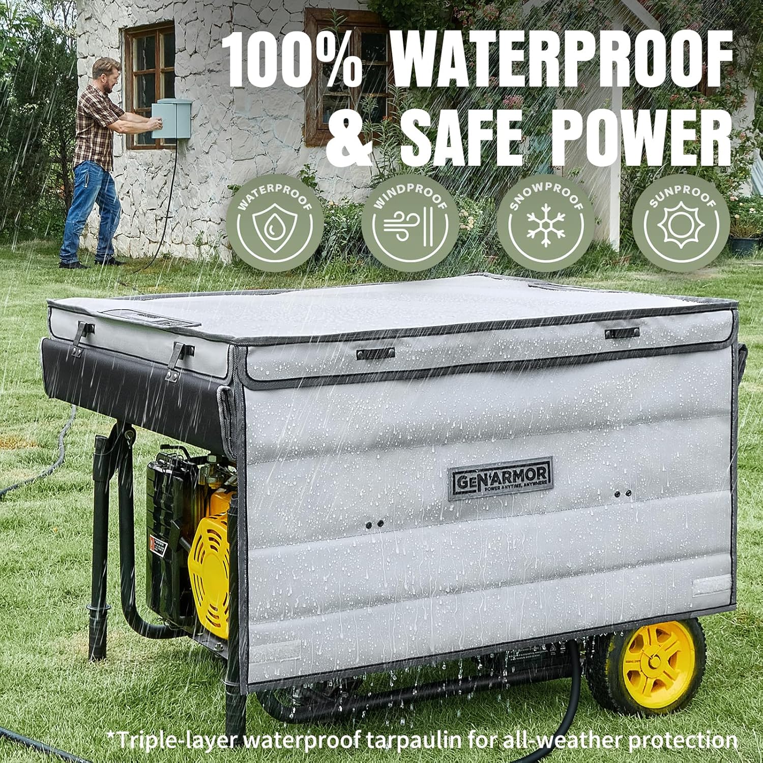 GenArmor Generator Tent Cover while Running, 100% Waterproof Heavy Duty Tarps Generator Enclosure, Portable Outdoor Generator Sheds for outside for Most 4000w~13000w Generators Grey