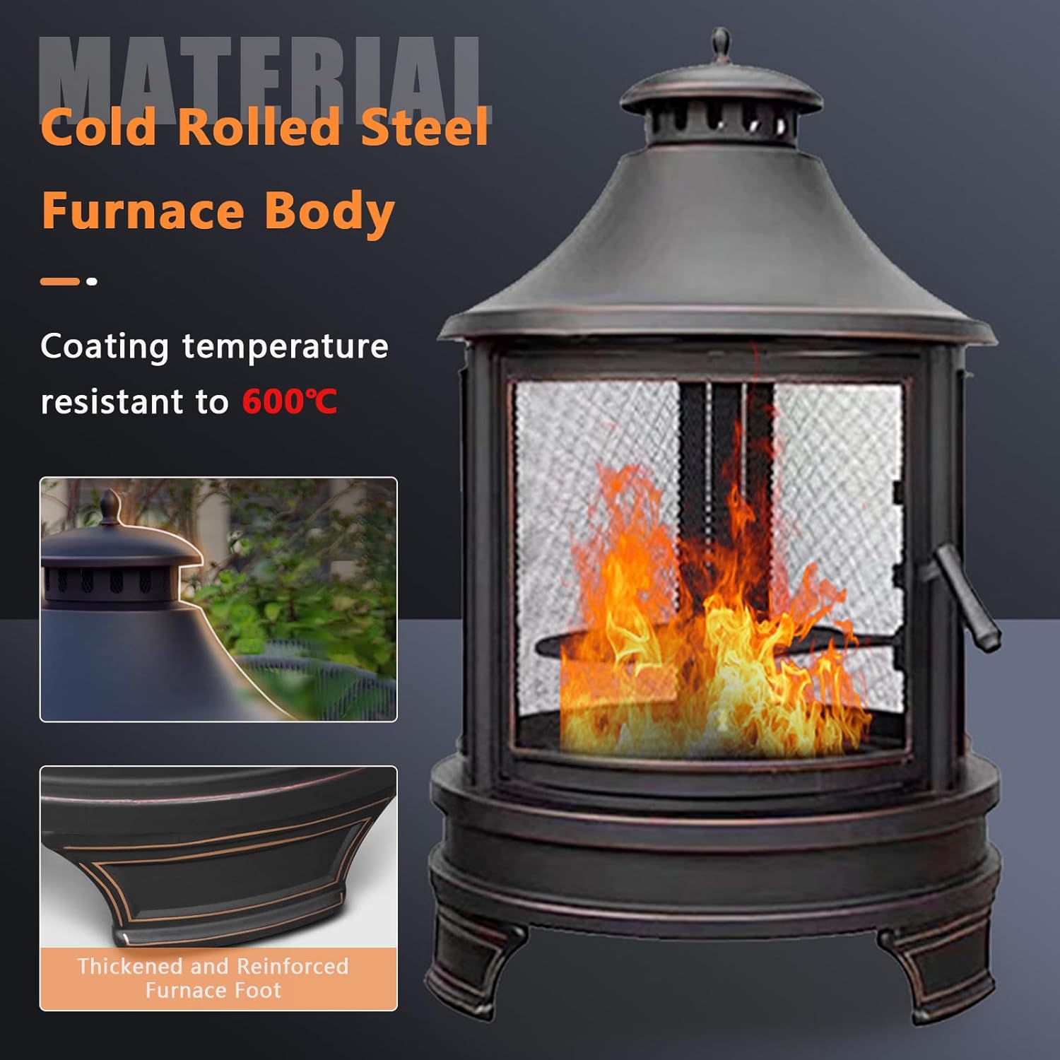 30in Fire Pit Outdoor Wood Burning Firepits Outdoor Fireplace with Cooking Grill Grate & Poker Fire Bowl, Patio Firepit for Garden, Backyard, BBQ