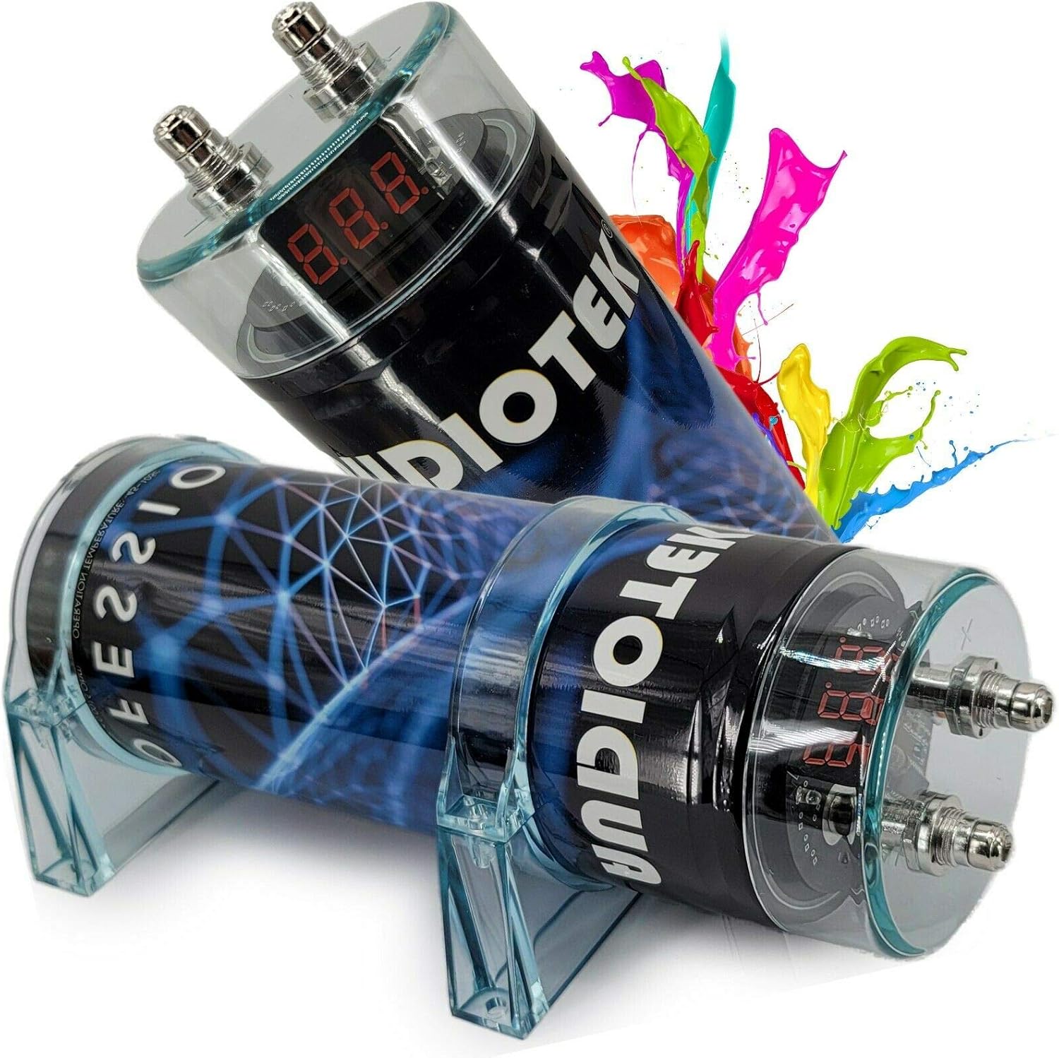 Audiotek at-5.0 Farad Capacitor Car Audio 5000 Watts Power 12V Car Digital Power and Audiotek AT-BCC4AR Installer 4 Gauge Complete Amplifier Installation Wiring Kit Red