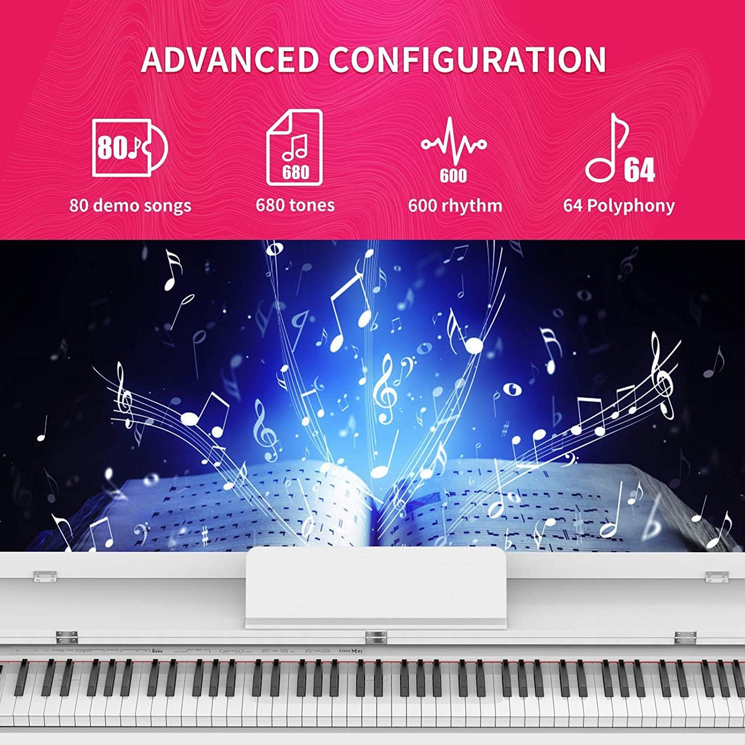 88-Key Weighted Digital Piano, Electric Upright Piano with 3-Pedal Unit Board, LCD Screen, Multi-Functional Full Size Keyboard and Power Adapter for Beginner/Adult (White(without Piano Bench))