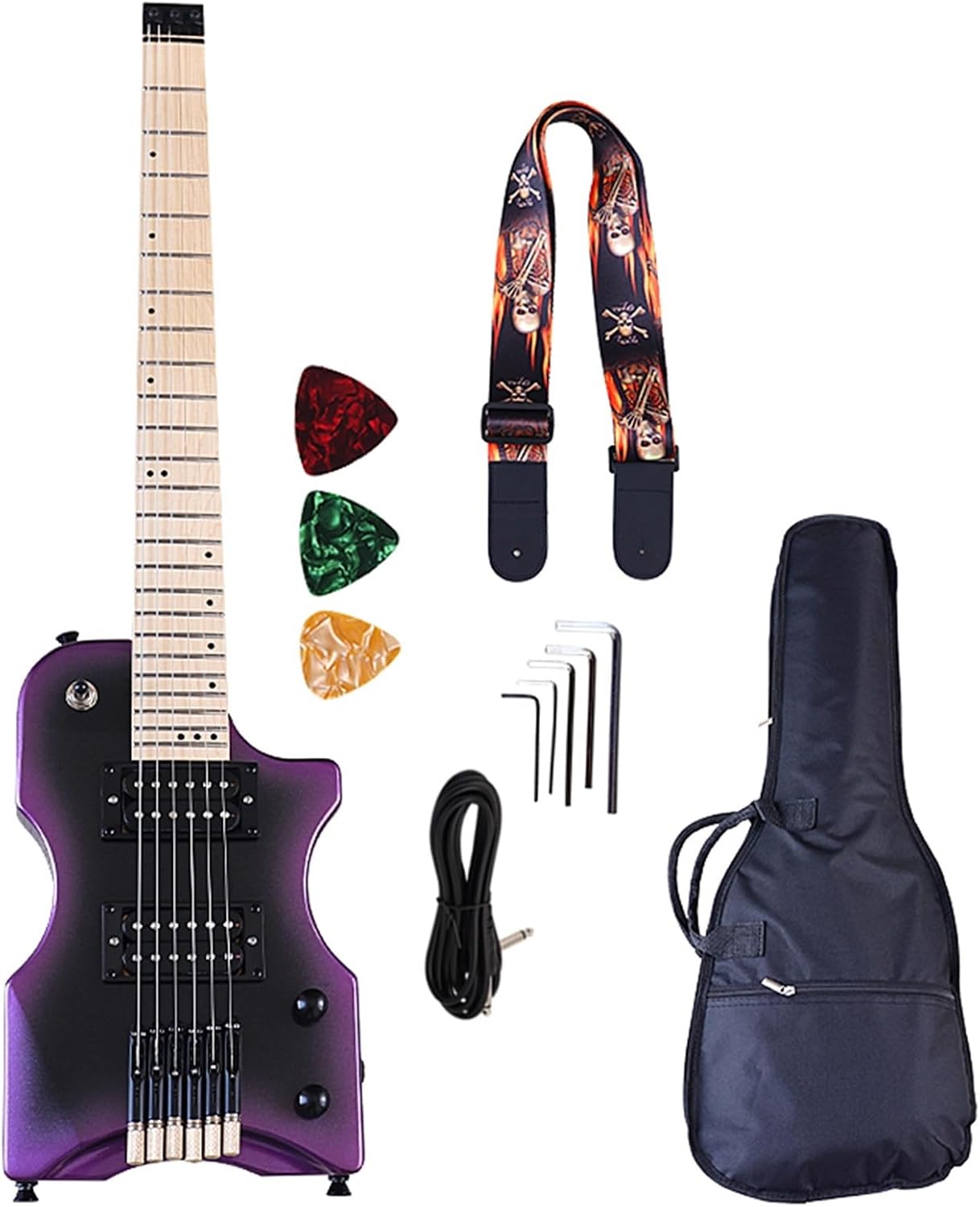 Mini Portable Guitar 6 String Travel Headless Electric Guitar 30 Inch High Gloss Finish Solid Basswood Body Professional Headless Guitar (Color : 03)