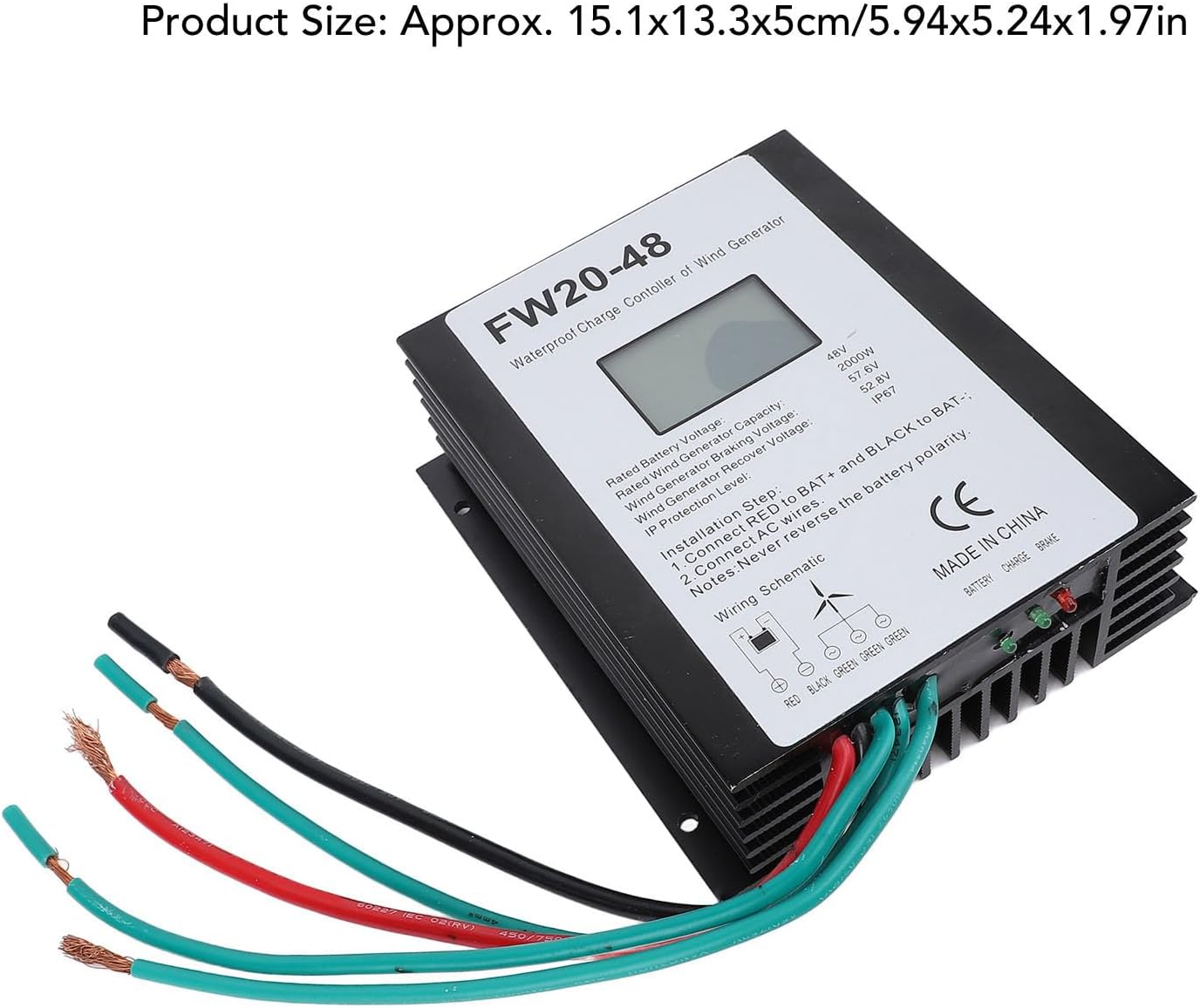 Pilipane 2000W Wind Turbine Charge Controller 48V IP67 Water MPPT Wind Turbine Generator Controller with LED Display for Home Use Aluminum Alloy Shell