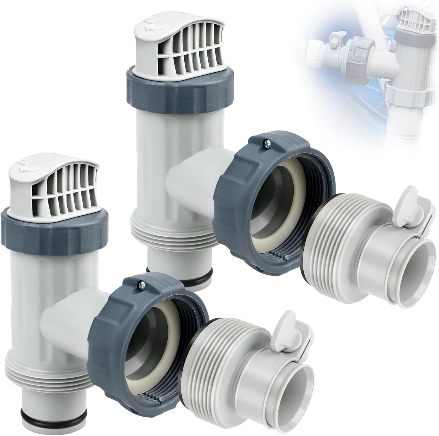 Above Ground Plunger Valves with Pool Hose Adapter B for Intex Above Ground Pool and Pump Pool Parts and Accessories On/Off Plunger Valve Replacement and 25009 Hose Conversion Adapter 1 1/4 to 1 1/2