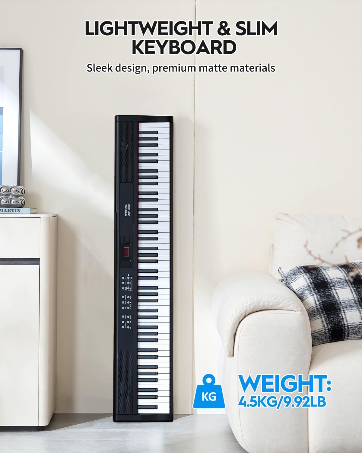 STRICH 88 Key Digital Piano Full Size Electric Keyboard with Semi-Weighted Sensitive Keys, Portable Electric Piano Set for Beginner, Bundle with Sustain Pedal, Headphones, Music Rest, SEP-150S