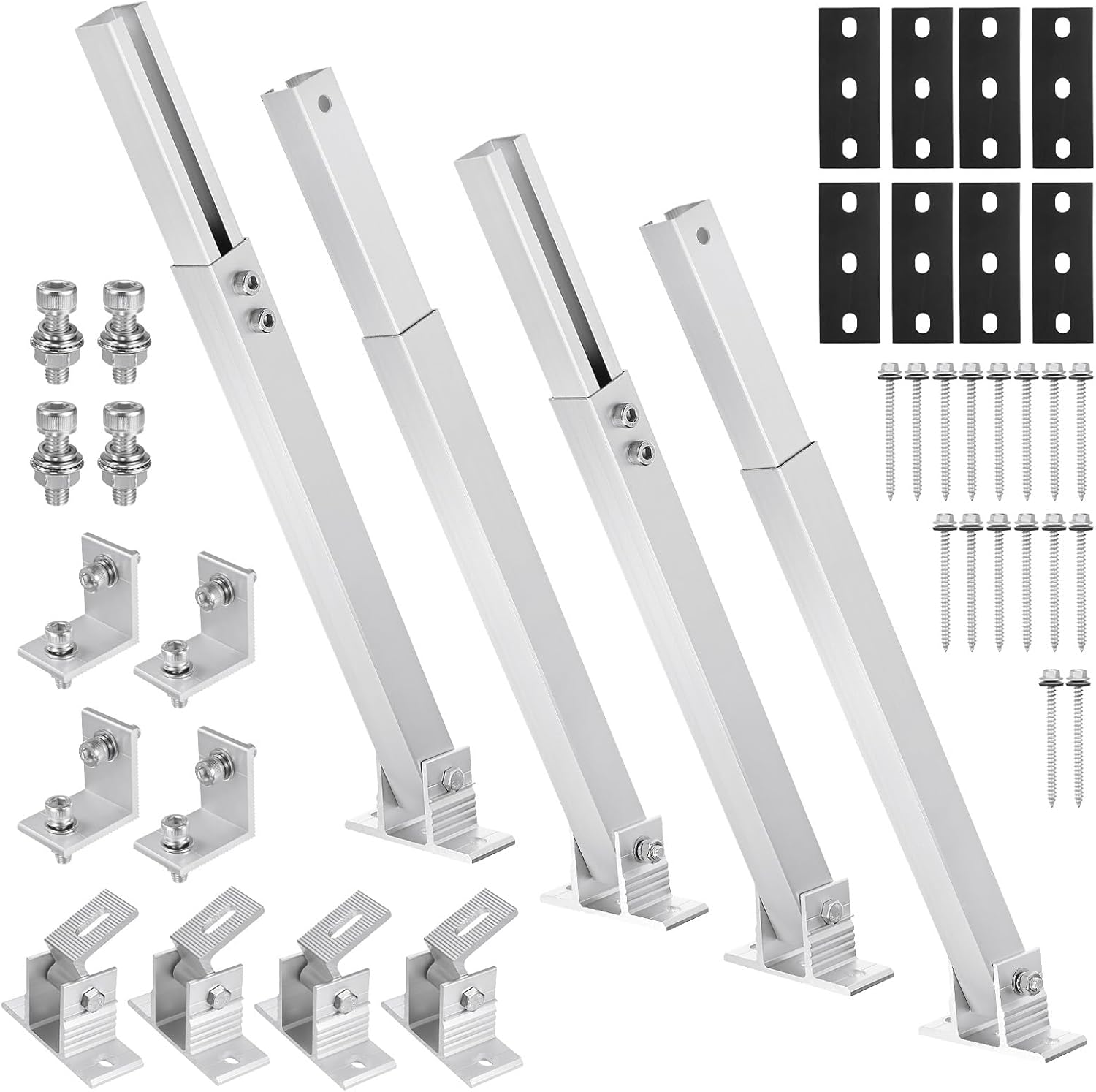 2 Sets Adjustable Solar Panel Tilts Mount Brackets Aluminum Alloy Mounting Brackets Kit Support 50W 70W 100W 150W 200W 300W 400W Solar Panel for Roof/RV/Boat/Wall/Off-Grid/Camping