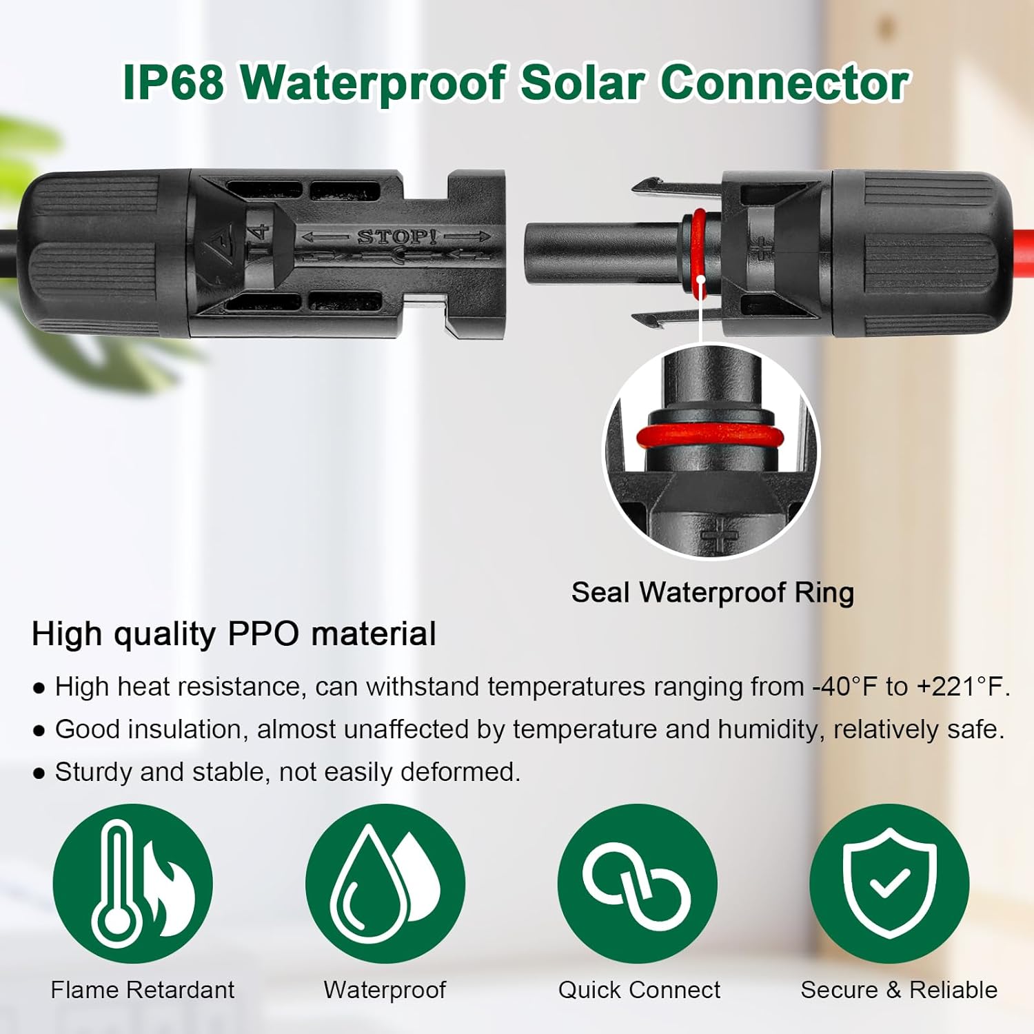 10AWG Solar Cable - 50FT Solar Panel Extension Cord 10 Gauge PV Wire with Flame Retardant Protective Sleeving Female & Male Waterproof Connector for RV, Photovoltaic Systems, Solar Panels (50 Feet)