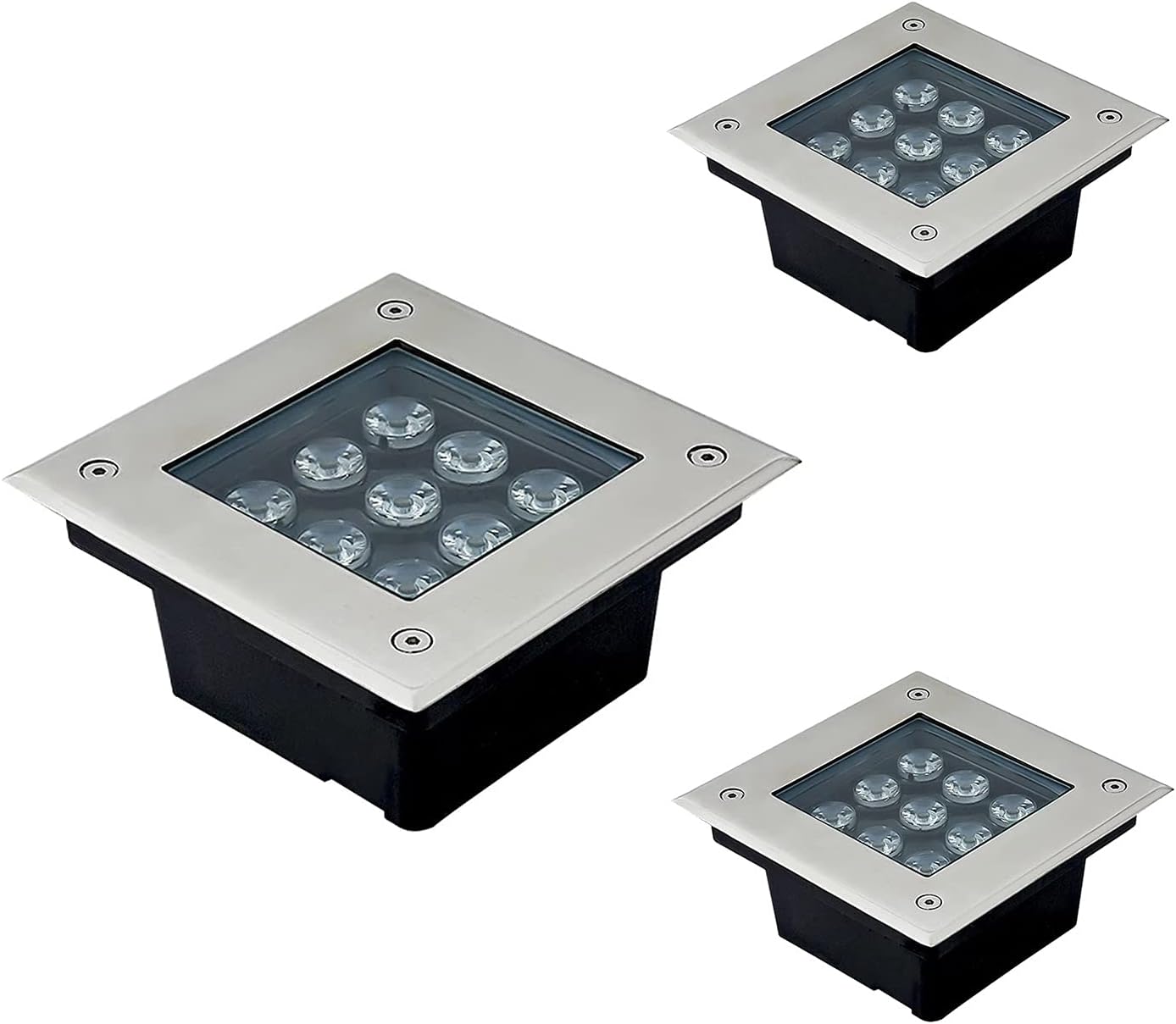 Outdoor LED Floor Light IP67 Waterproof Square Underground Light Garden Decoration Led Buried Lamps AC85-265V,3 Pack (Red 36W)