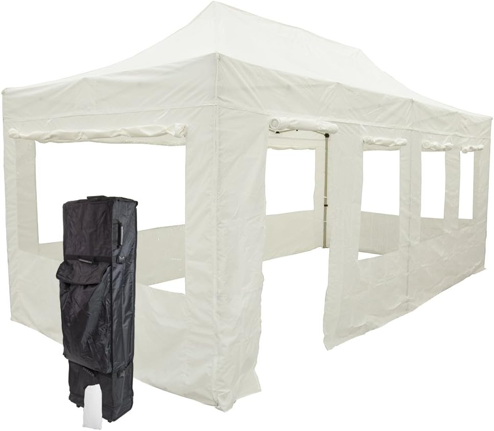 Vispronet White 10x20 Steel Canopy Tent Kit - Resists Up to 25mph Wind Gusts - Includes 10x20 Door and Window Wall, Large Window Wall, 2 10x10 Window Sidewalls, Canopy Storage Bag, and Stake Kit