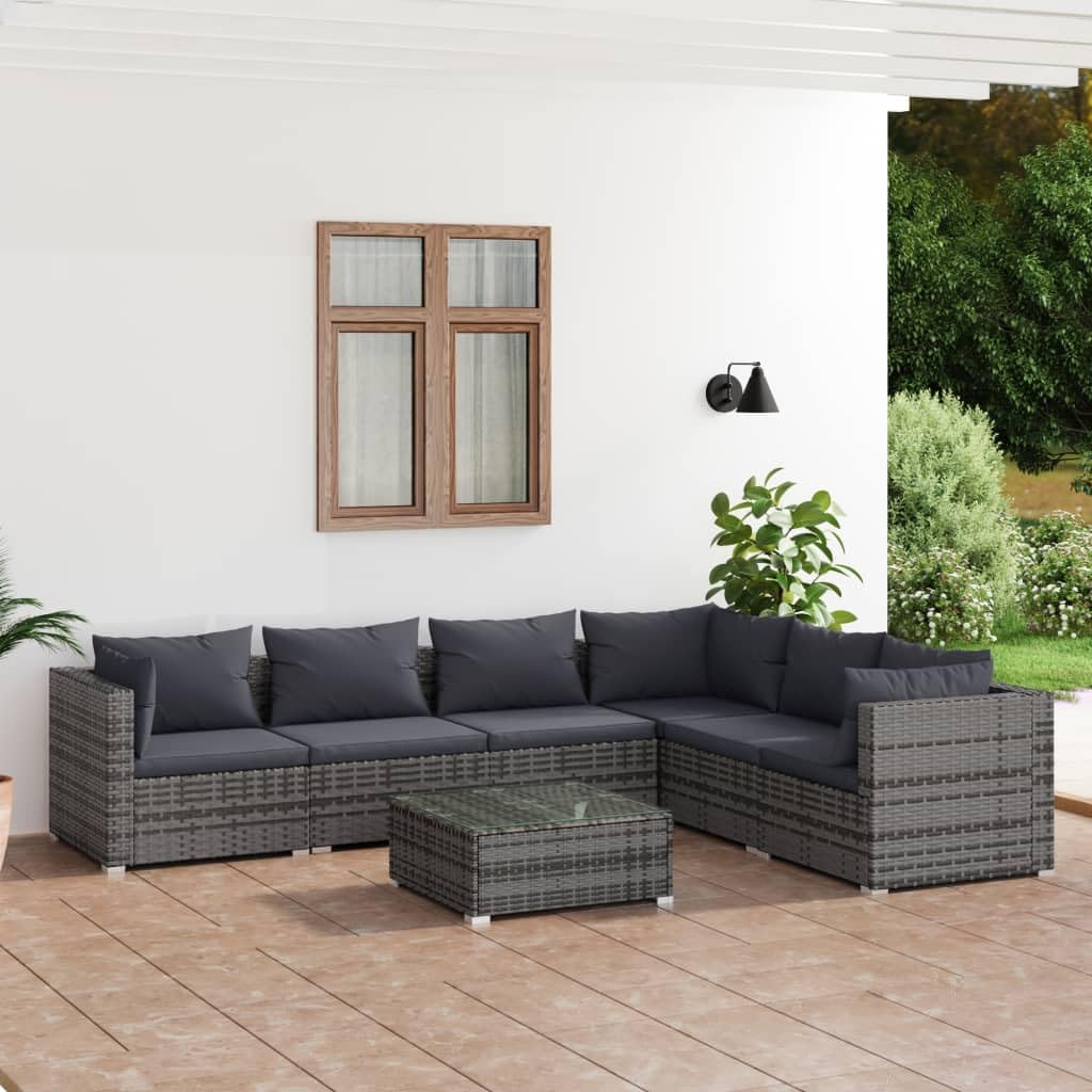 7 Piece Patio Lounge Set with Cushions Poly Rattan Gray Garden Furniture
