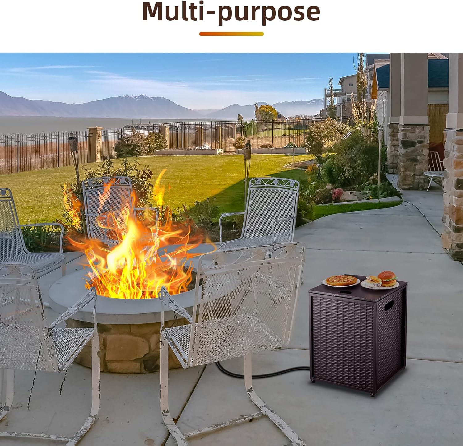 Propane Tank Cover Table, 16-inch Hideaway Table for Gas Fire Pits for 20 lbs Propane Tank Outdoor Gas Tank Storage Side Table for Gas Fire Pit Gas Grill Griddle Propane Stoves, Brown