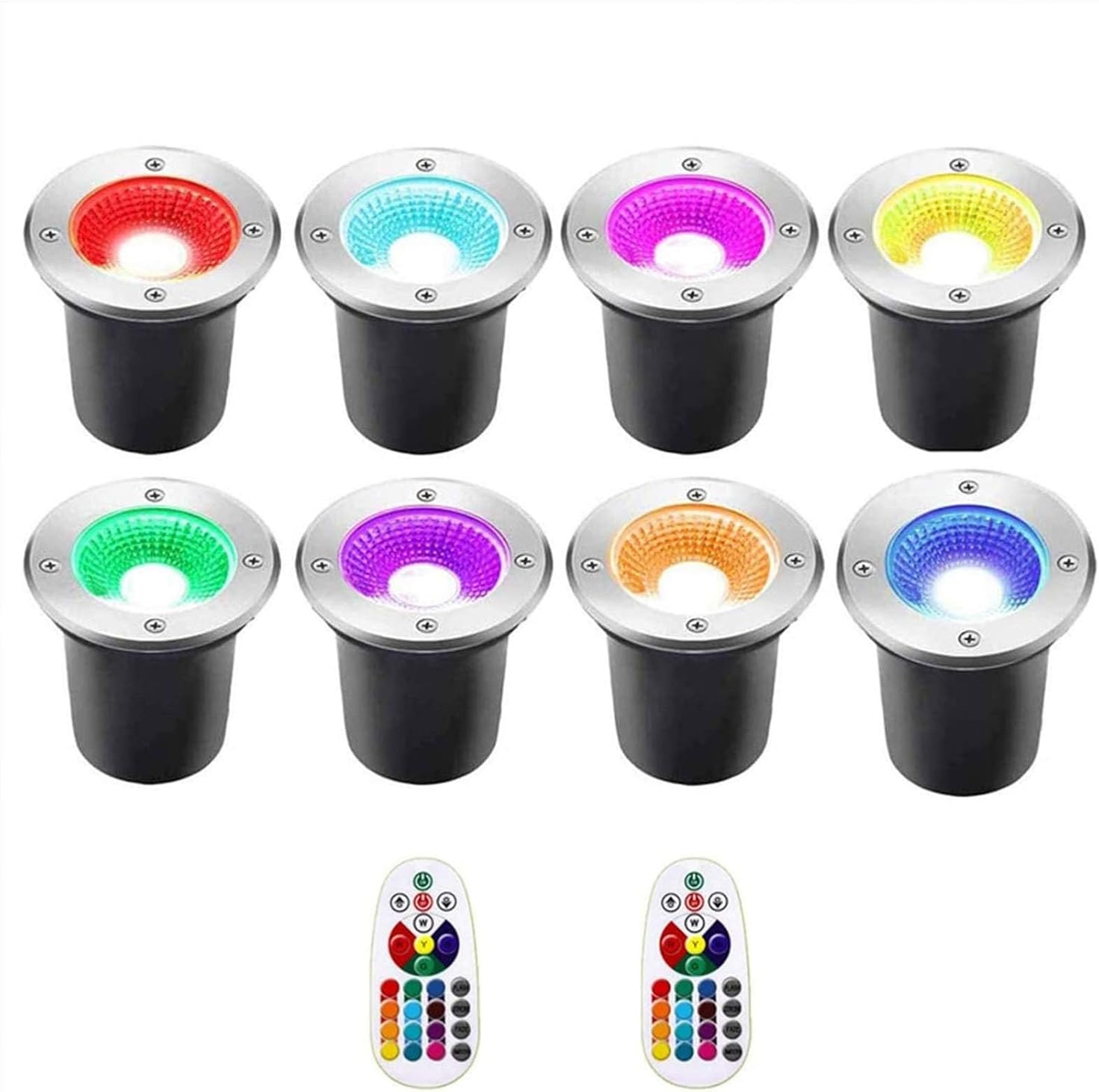 8PCS 6W Outdoor Buried Lights - Ground LED Landscape Lights, with RF Remote Controls 12V 24V Buried Lights, RGB Low Voltage Landscape Lighting, Color Changing COB LED Decking Lights (Color : RGB