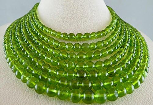 7 Line Natural PERIDOT ROUND BEADS String Necklace 18 INCH 5-7.5mm