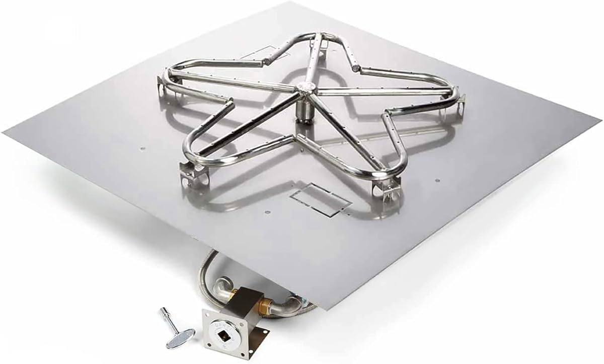 HPC Fire Match Light Fire Pit Burner Kit (MLFPK30SQ-FLEX-LP), 30x30-Inch Flat Pan, Propane Gas, UL Listed