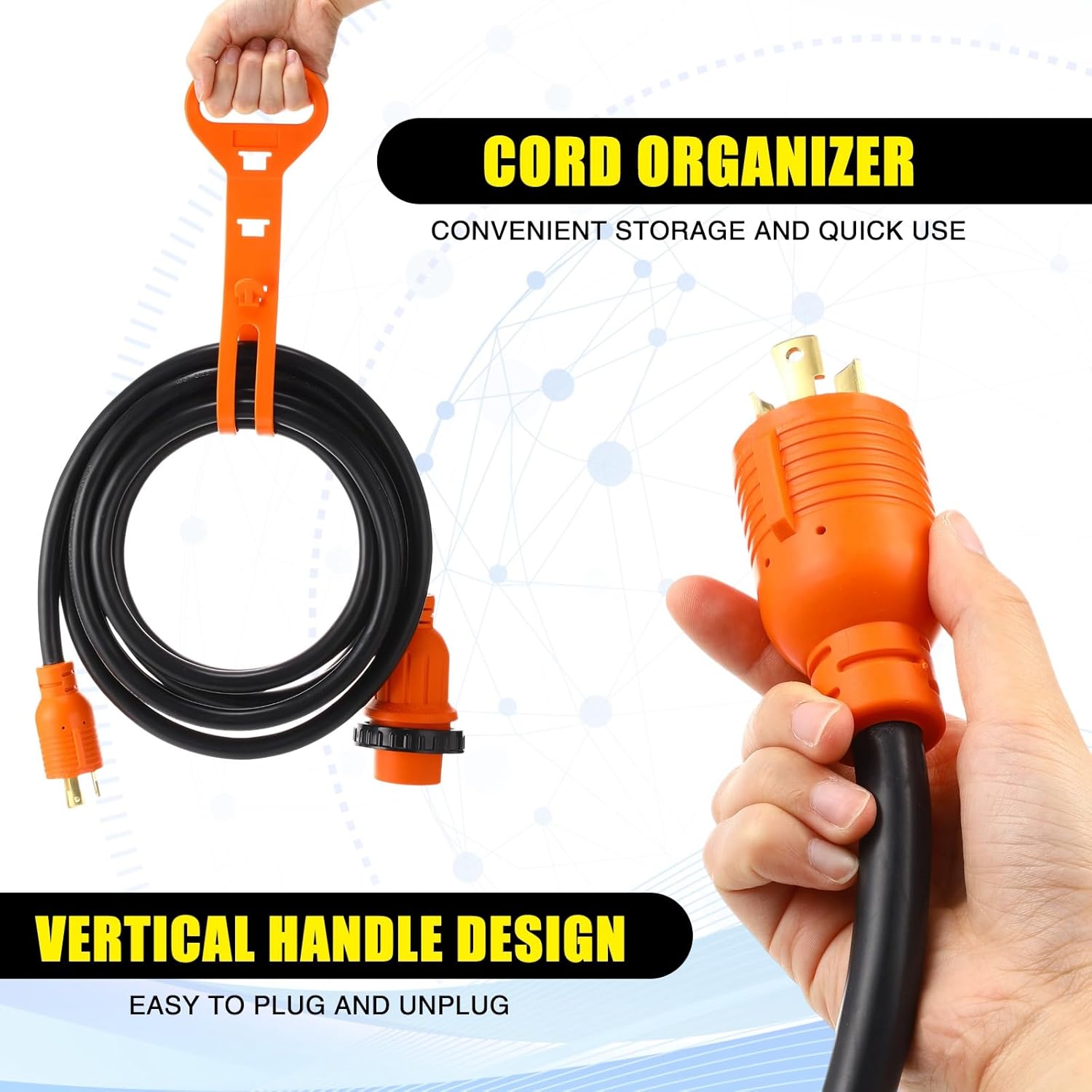 NEMA L5-30P to L14-30R Generator Transfer Switch Adapter Cord, 30 Amp Locking L5-30P Male to L14-30R Female Locking Ring Generator to House Inlet Box Adapter, STW 10 AWG, ETL Listed (25ft)