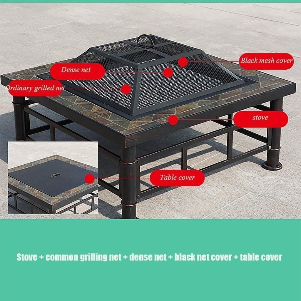 Fire Pits Outdoor Wood Burning Fire Pit Tables for Outside Patio, Multi-Purpose Square Fireplace Backyard Patio Garden Outside Wood Burning Heater BBQ with Cover BBQ Cooking for Outside Camping Backya