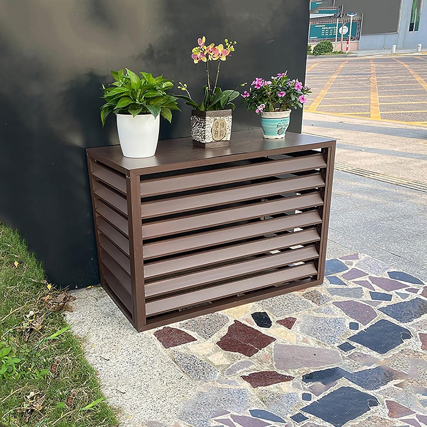 Outdoor Air Conditioning Cover, Aluminum Condenser Protective Cover, Grilles for AC and Heat Pumps, Mini Split Air Conditioner Cover for Outside Units, Freestanding Louvered Space Divider (