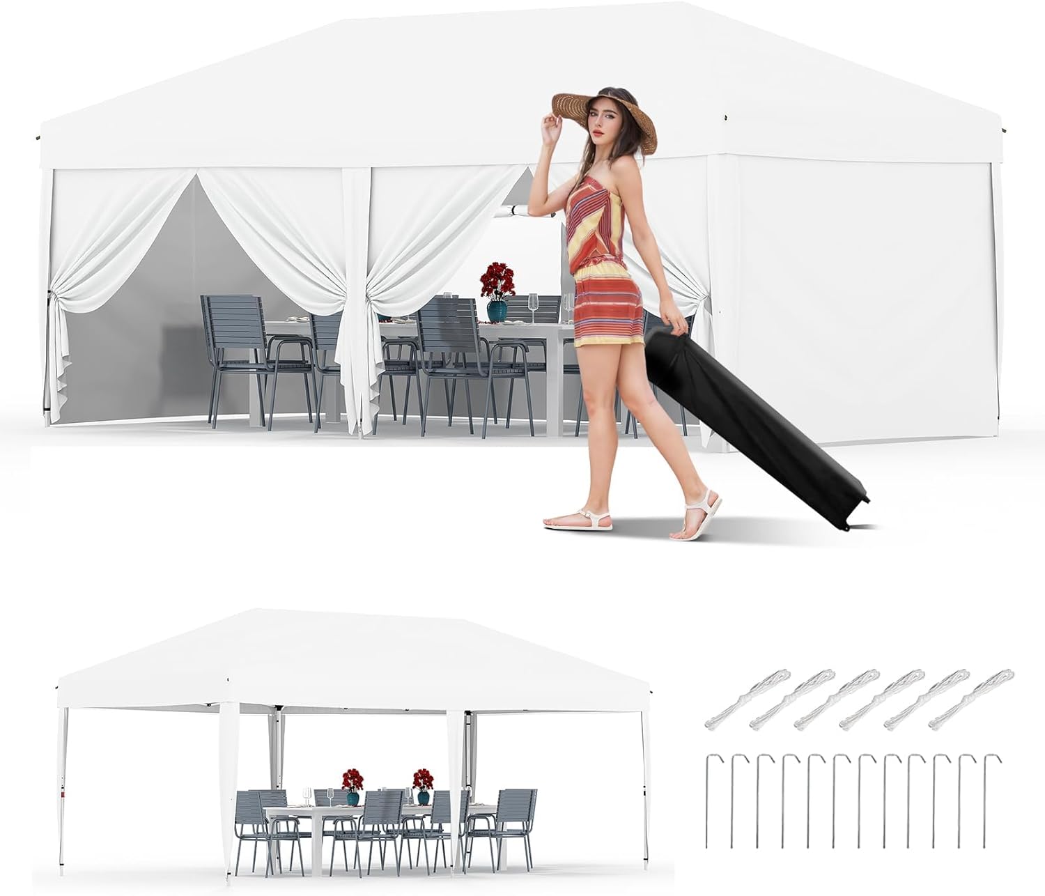 10'x20' Pop Up Canopy Tent with 6 Sidewalls, Waterproof and UV Resistant Outdoor Gazebo, Easy Up Sun Shade Shelter for Parties, Events, Backyard, Camping