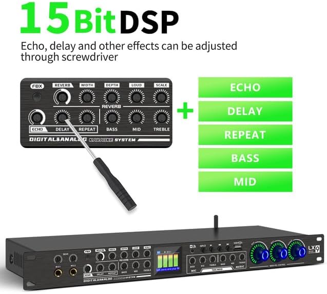 LX9 Professional KTV Digital Pre-stage Effector Anti-howling Audio Processor Echo USB MP3 Bluetooth Optical,5 Mic Inpout For Household Reverberator Karaoke,Stage,Church, Performance