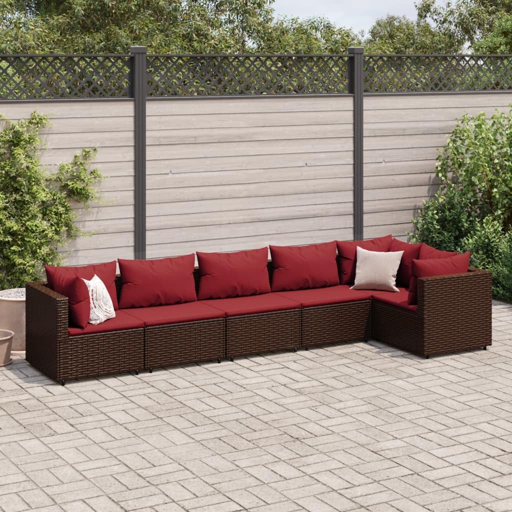 6 Piece Patio Lounge Set with Cushions Brown Poly Rattan,Premium Garden Lounge Set: Comfortable Rattan Furniture for Patio, Terrace, or Backyard Relaxation Patio Furniture Sets, Outdoor Furniture Sets