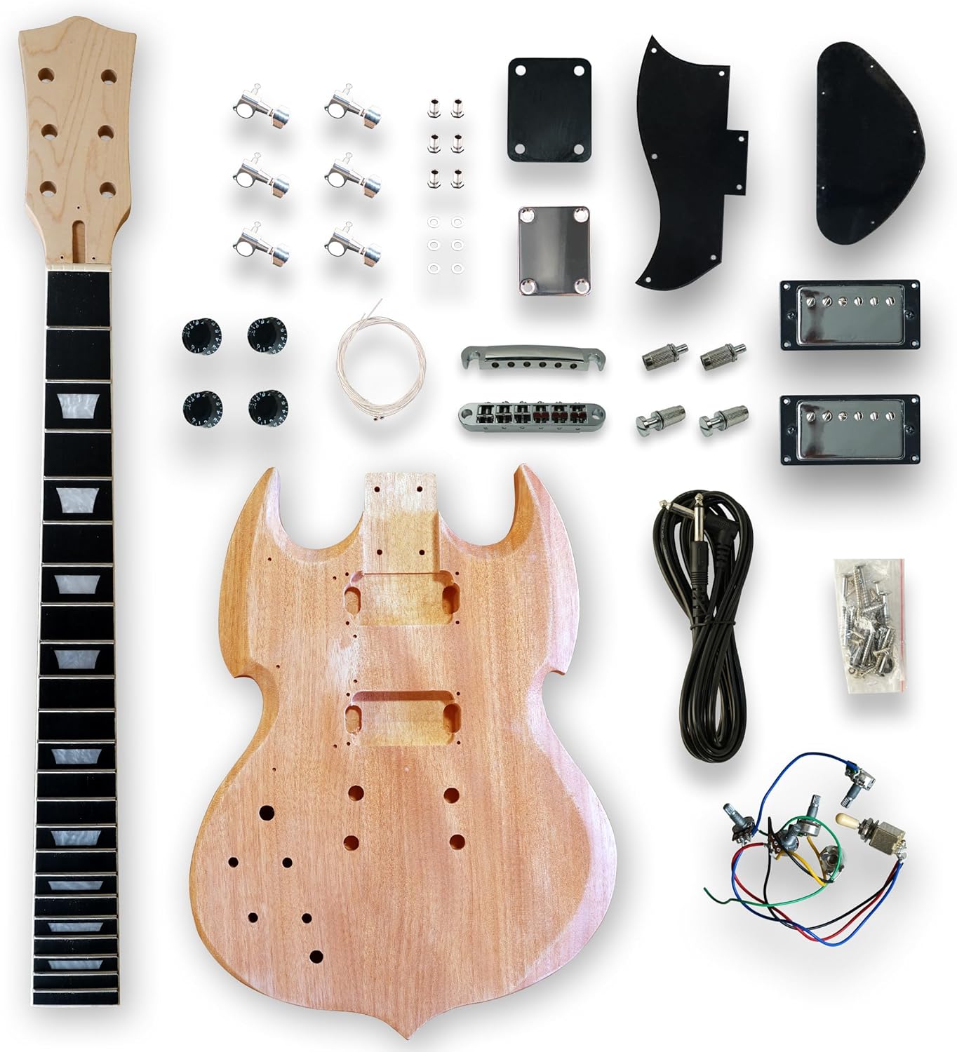 BexGears DIY Left-handed Electric Guitar Kits Okoume wood Body maple neck & composite ebony fingerboard Beginner Guitar with H-H Pickups