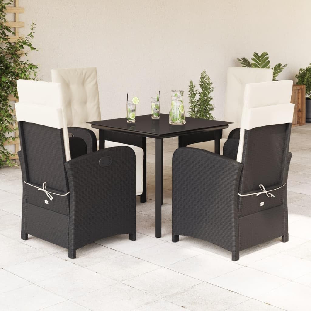 5 Piece Patio Dining Set with Cushions Black Poly Rattan,Relaxing Outdoor Patio Dining Set with Adjustable Backrests and Washable Cushions Furniture Sets for Patio, Lawn & Garden