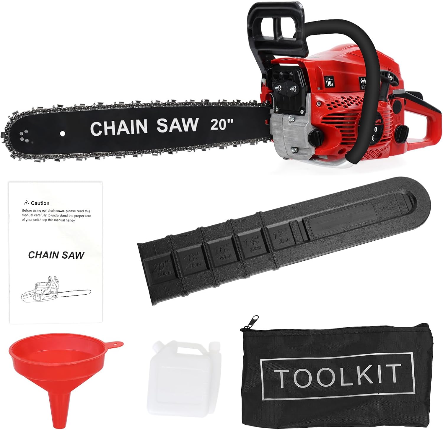 Gas Chain Saw, 1 Set of 58cc 20 Inch Gasoline Chainsaw Multifunctional High Power Gas-powered Fast Cutting Labor-saving Gas Sawing Handheld Cutting Wood Garden Supplies (Red-1)