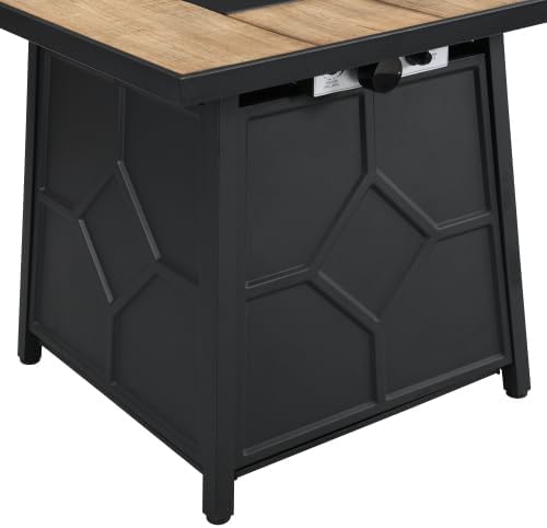 28-inch Square Propane Gas Fire Pit Table, Auto-Ignition System, Ceramic Tabletop with Stainless Steel Burner, Black