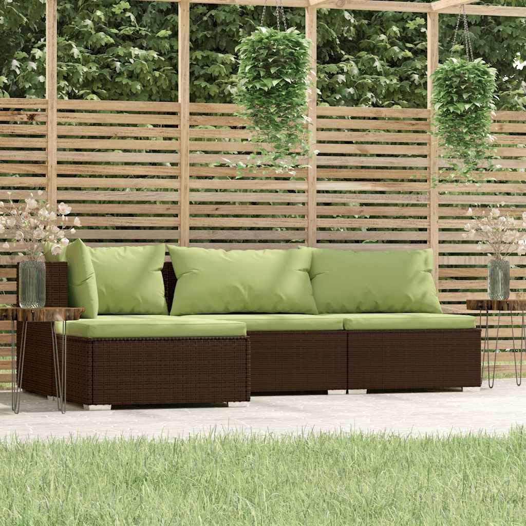 Patio Set 4 Piece Patio Lounge Set with Cushions Brown Poly Rattan