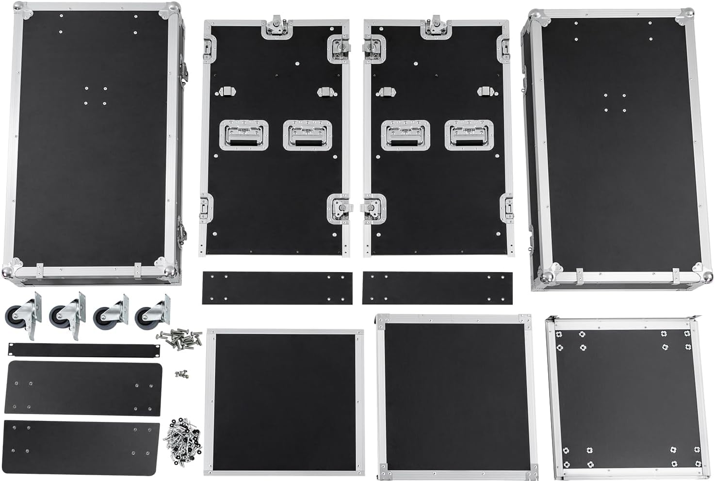 14U PA DJ Rack Case with 4 Wheels, Network and Stereo Rack, Heavy-Duty Double-Layer Studio Equipment Cabinet, Amplifier Mixer Storage Rack for Live Sound, KTV, and Home Theater