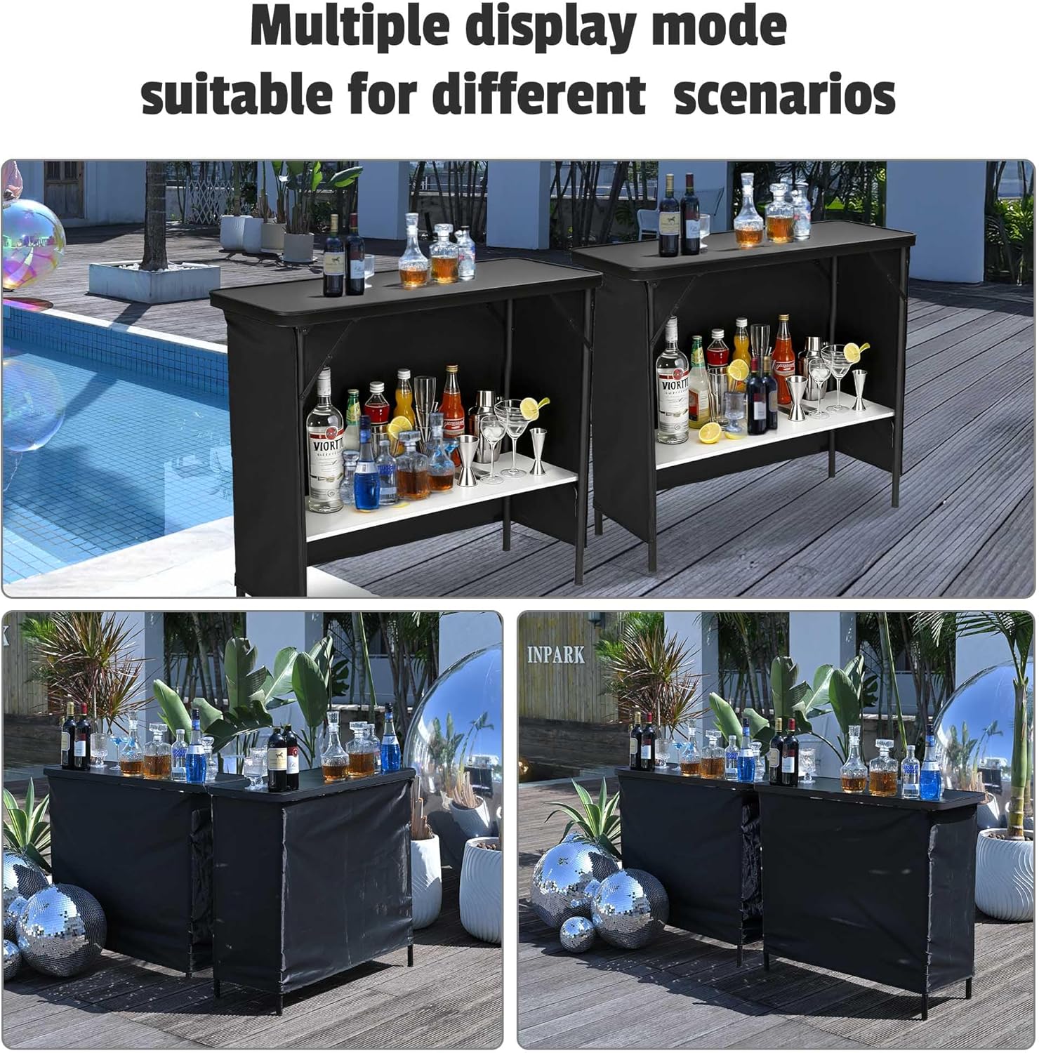 EZ GO 2 Pcs Portable Bar Table Folding Pop up Bar Mobile Bartending Station with Carry Bag Black Skirt for Wedding Camping Tradeshow Tailgate Party Events Outdoor 39