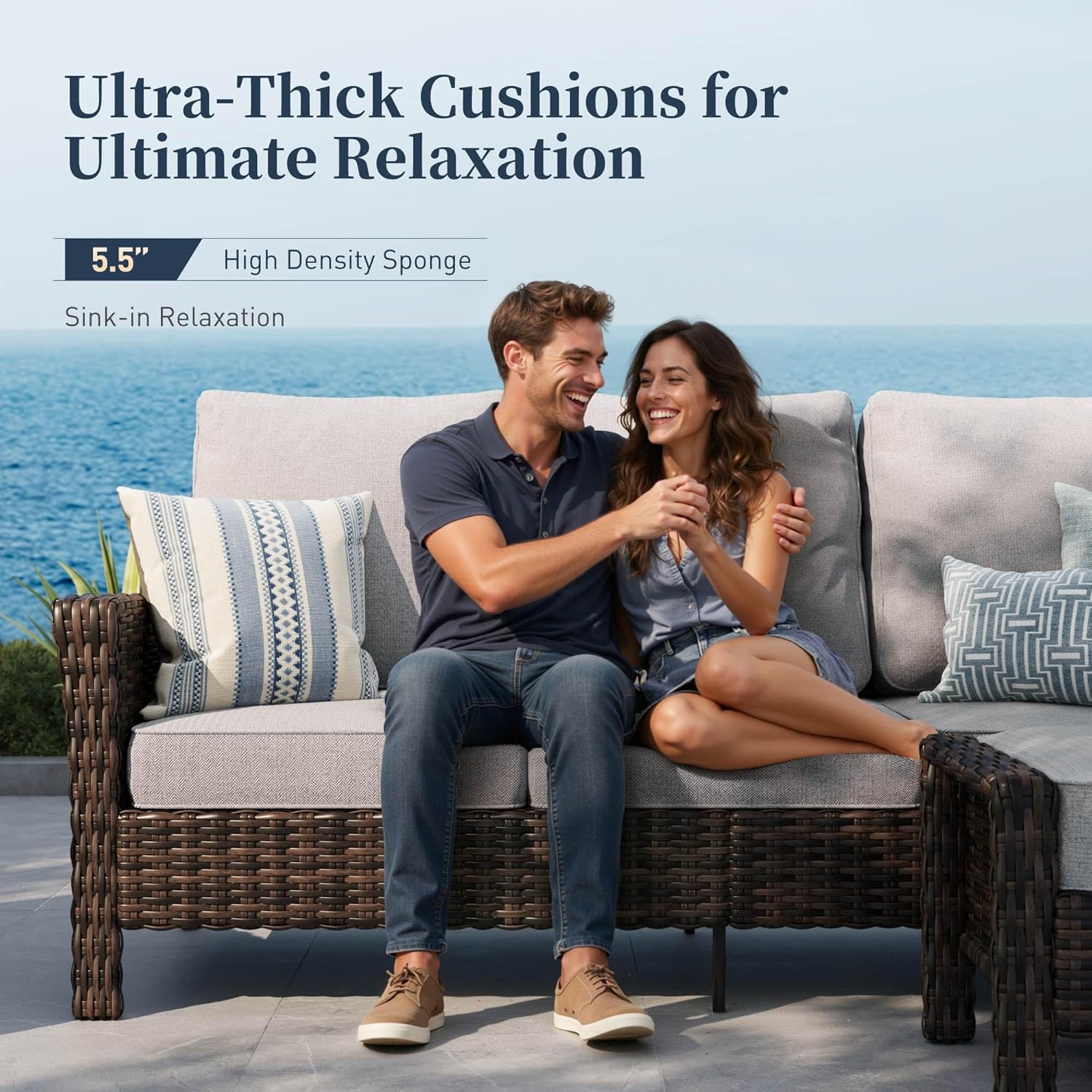 Patio Furniture Set with Swivel Chairs, High Back Wicker Rattan Set with 5.5