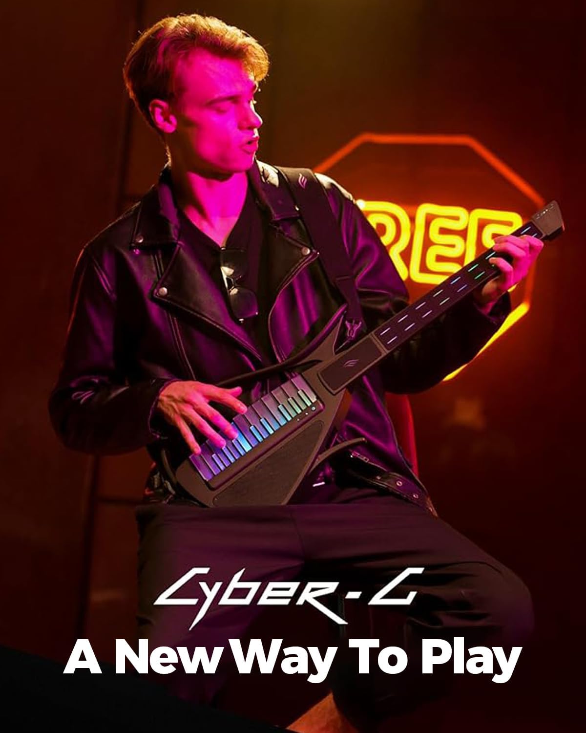 Enya CYBER-G Stringless Smart Guitar, Foldable Travel Backing Guitarra, Built-in Drum Machine & Bassline, 20 instrument Sounds for One-Man Band, App Interactive Chord Sheets For Adults & Teens (Blue)