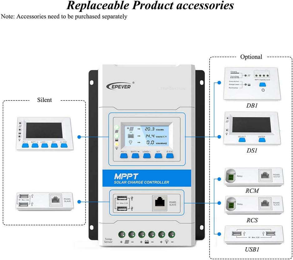 EPEVER Latest MPPT 40A Solar Charge Controller, 12V/24V TRIRON 4210N Intelligent Modular-Designed Regulator with Software Moblie APP -Updated Version of Tracer A/an Series&RS485&MT50&RTS