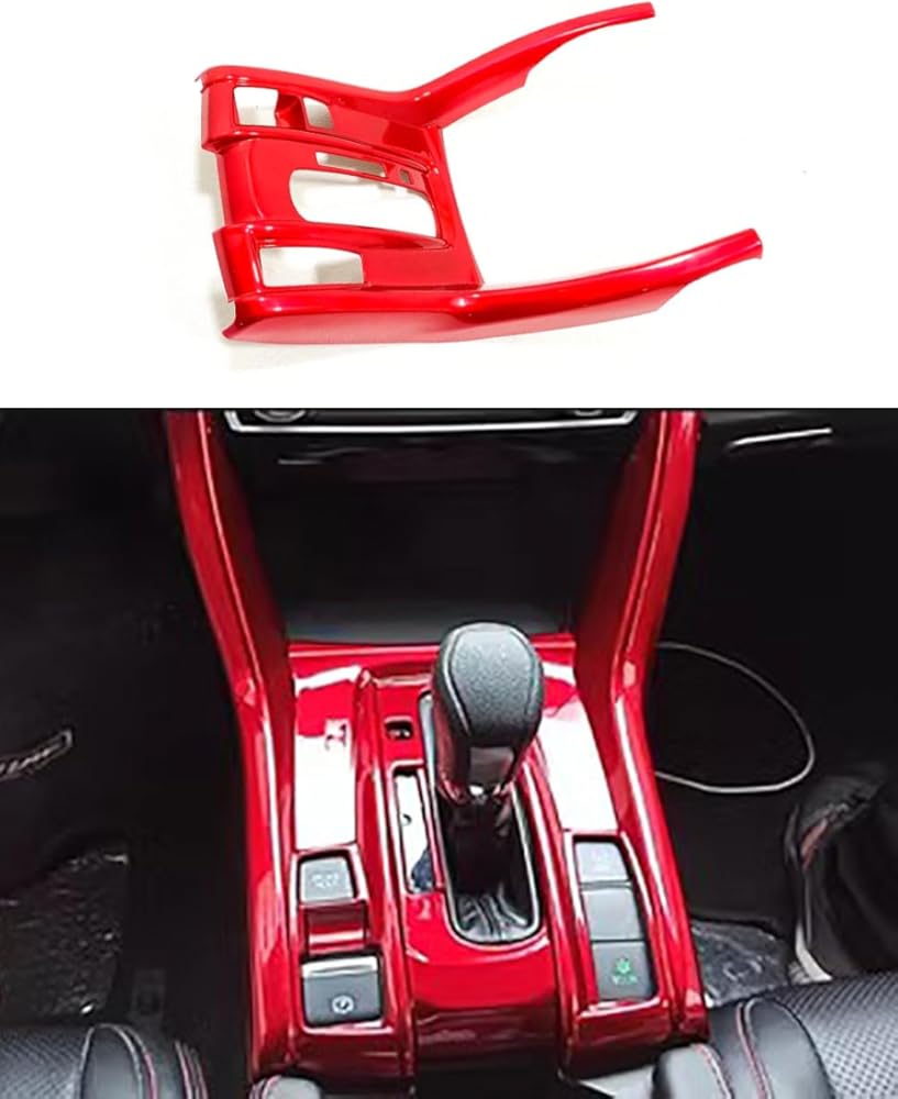 Car Accessories Fit for Honda Civic 10th Gen 2016-2021 ABS Interior Gear Shift Panel Cover Trim 1PC Set (Red)