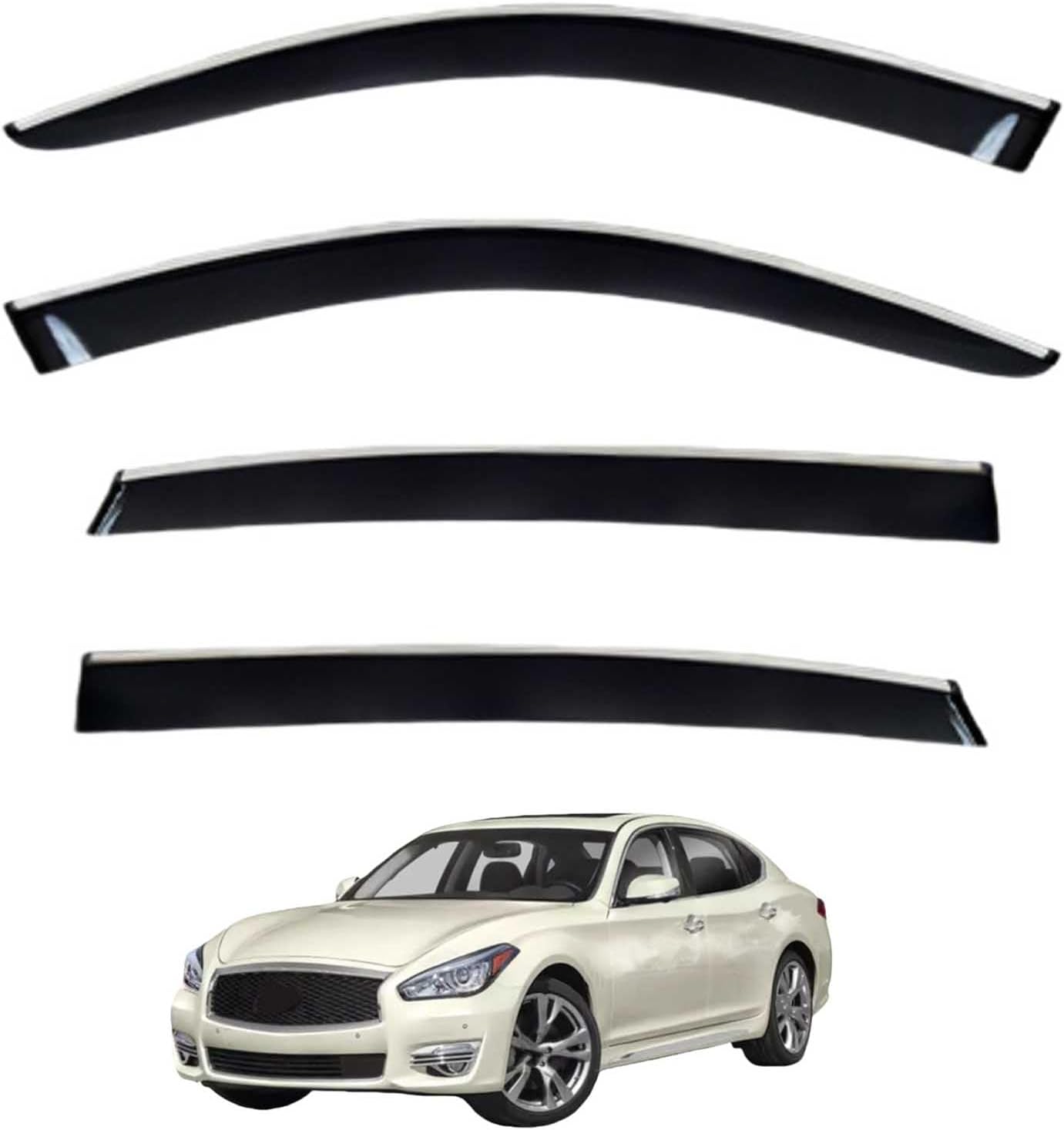 Window Deflectors for Infiniti Q70L LWB MK1-Y51 2013-2023+, Sun Rain Guard Window Visors Vent Shades with Bright Stripes Car Accessories
