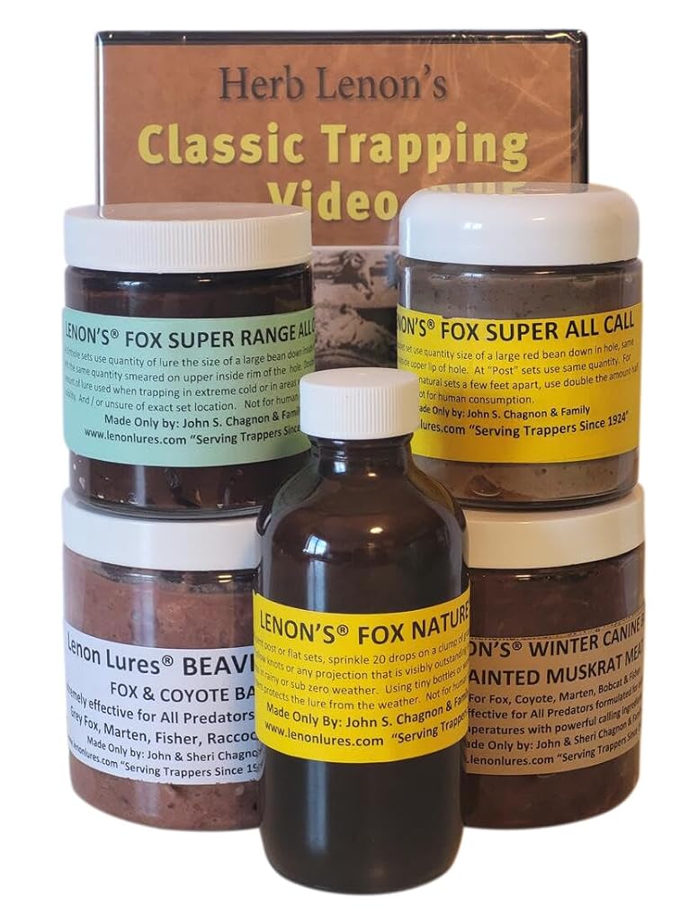 Lenon Fox Lure Package - 4 oz Lures, 8 oz. Baits and Classic Herb Lenon Trapping Dvd