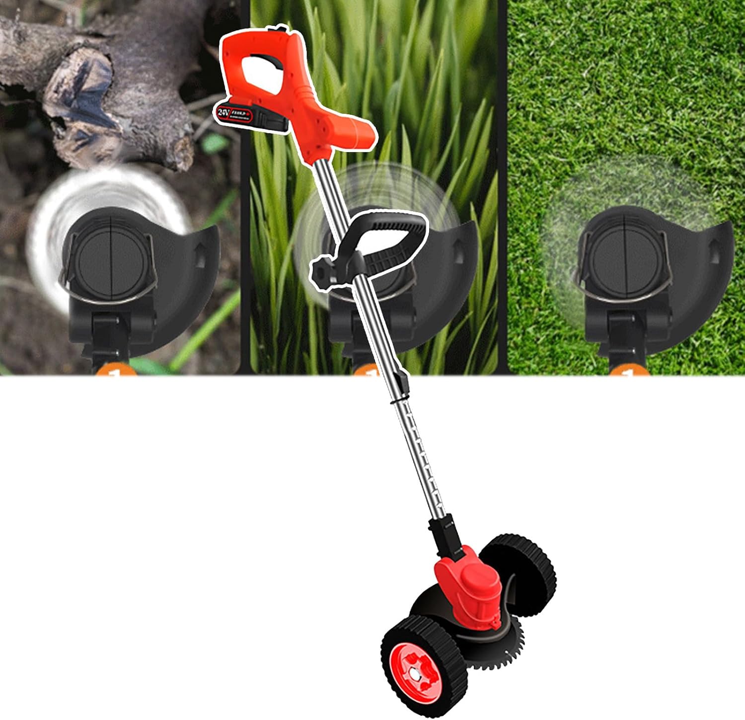 Electric Cordless Lawnmower, Wheeled Low-Noise Grass Cutter, Lawn Mower Head Adjustable,Rechargeable Multifunctional, Outdoor Power Tools, for Garden, Home,2000mAh