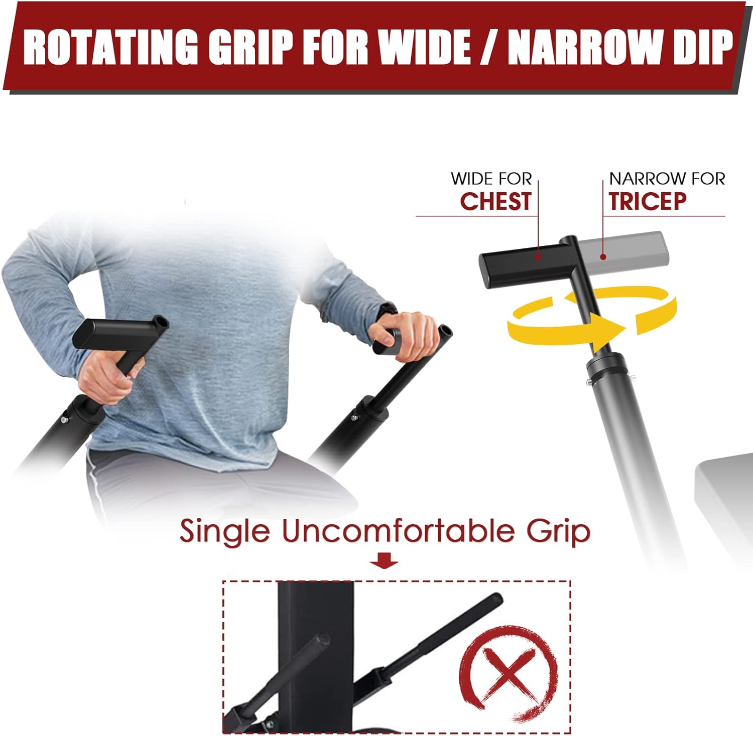 Seated Dip Machine Plate Loaded- Tricep Dip Press Machine with Cable Bar for Biceps Chest Training, Hold up to 400LBS