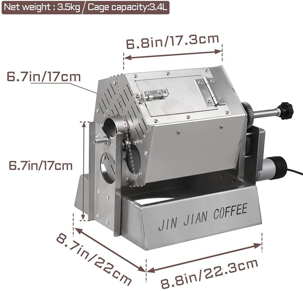 Electric Coffee Bean Roaster, Gas Coffee Bean Baker with Thermometer, 3.4L Drum Type Stainless Steel Coffee Roaster Machine for Home and Commercial Use