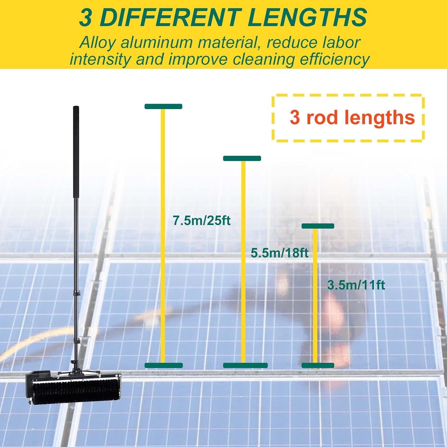 Handheld Solar Panel Cleaner,Electric Water Fed Rod Kit,Telescopic Buckle, 60Cm Drum Brush Head, for High-Altitude Cleaning,5.5m