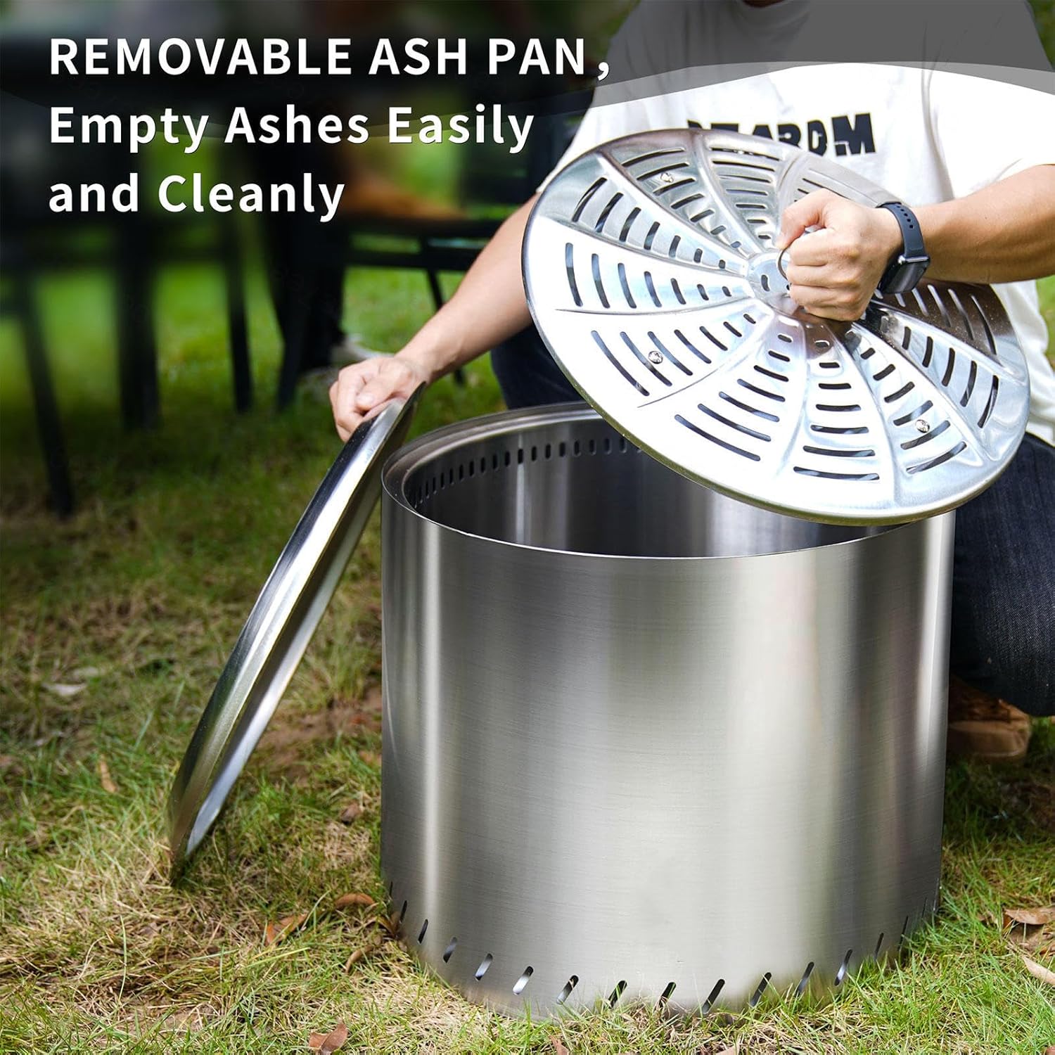 Smokeless Fire Pits 19.4 Inches Outdoor, Large Smokeless Fire Pit 19.4 Durable Stainless Steel for Wood Burning, Smokeless Firepit with Removable Ash Pan